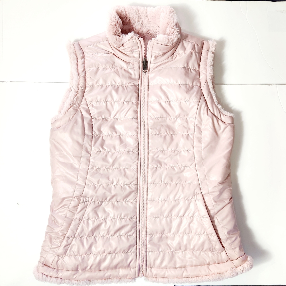 Nichole Miller Women's Chic Light Pink Puffer Reversible Vest Size: XS